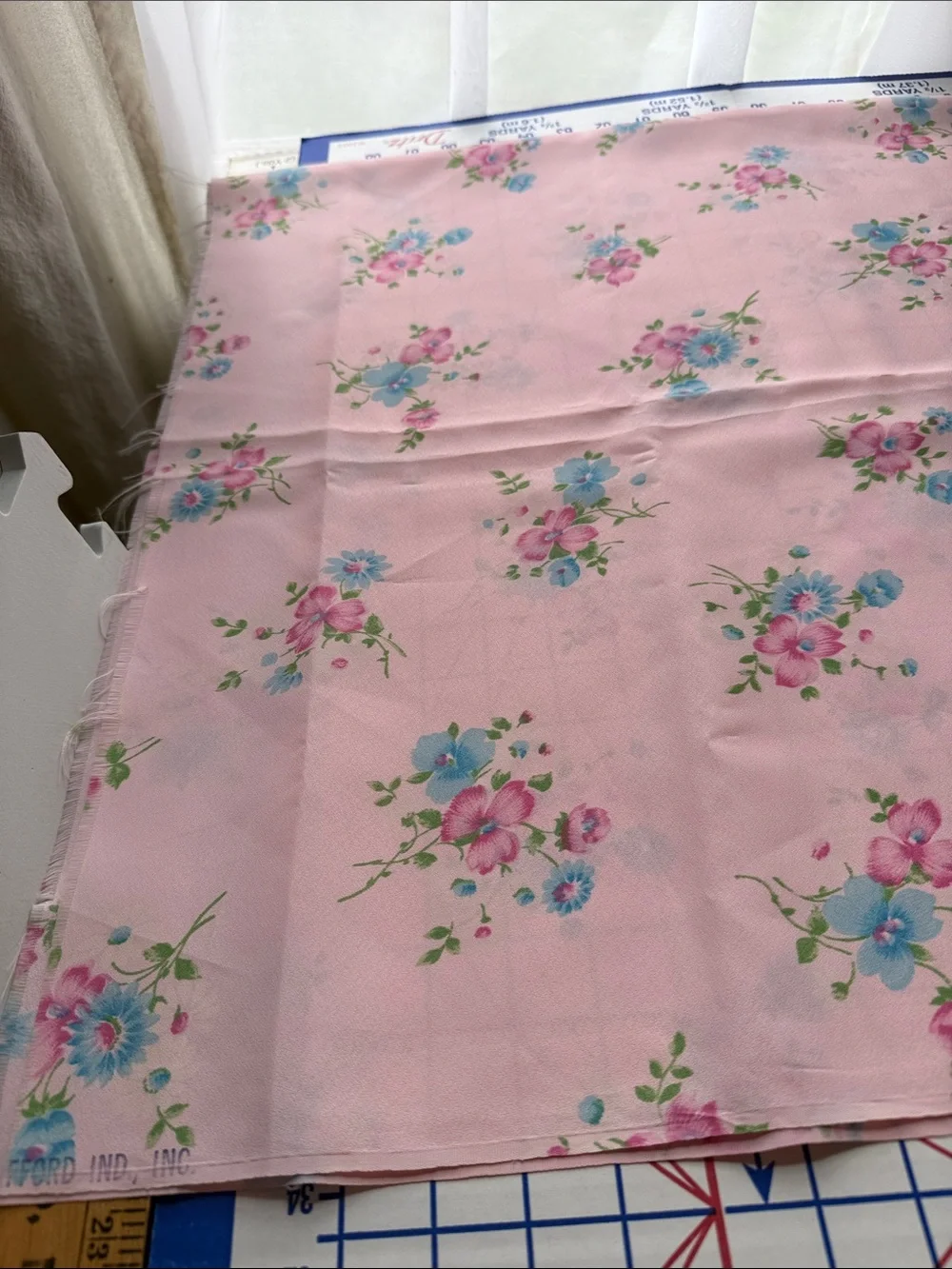 Vintage 1970s Gaynor Stafford Pink Floral Fabric 2 Yards x 44” Dress Fabric